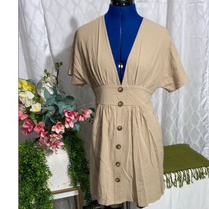 SHEIN Beige Button-Front Mini Dress